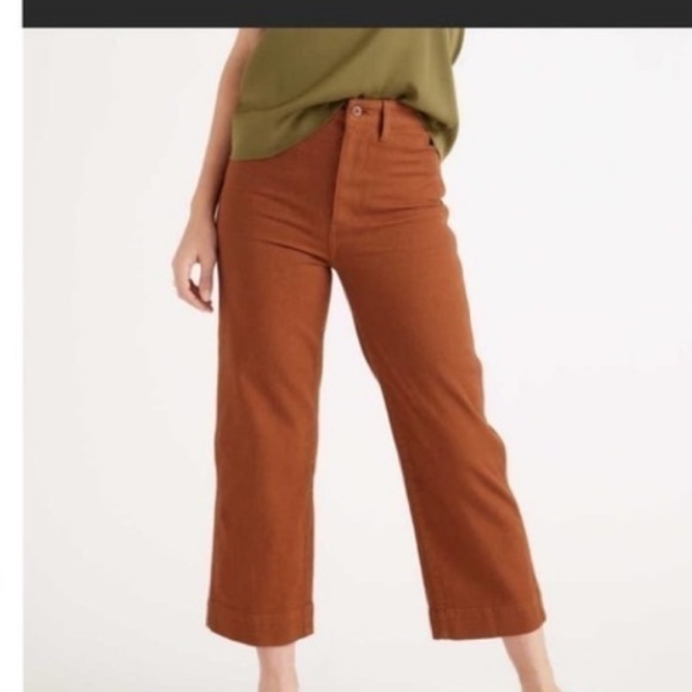 Free people wide leg, Cropped cotton twill pants in Clay color